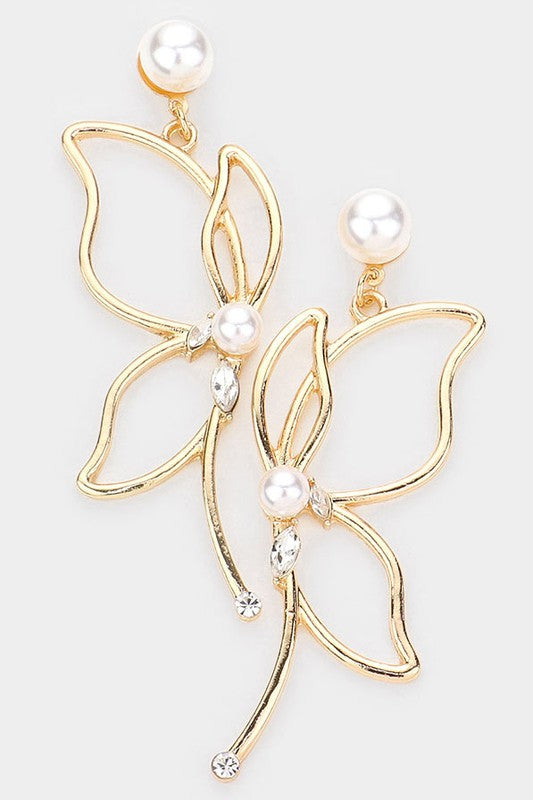 Pearl Accented Butterfly Earrings