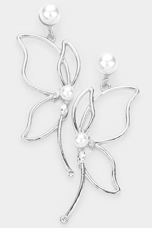 Pearl Accented Butterfly Earrings