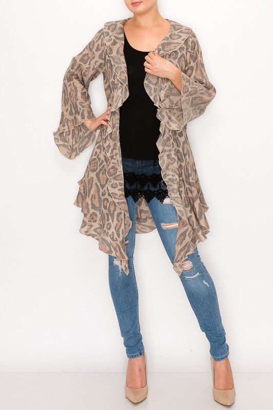 Leopard Printed Ruffle cardigan