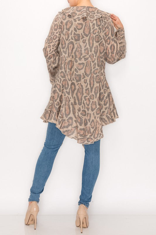 Leopard Printed Ruffle cardigan