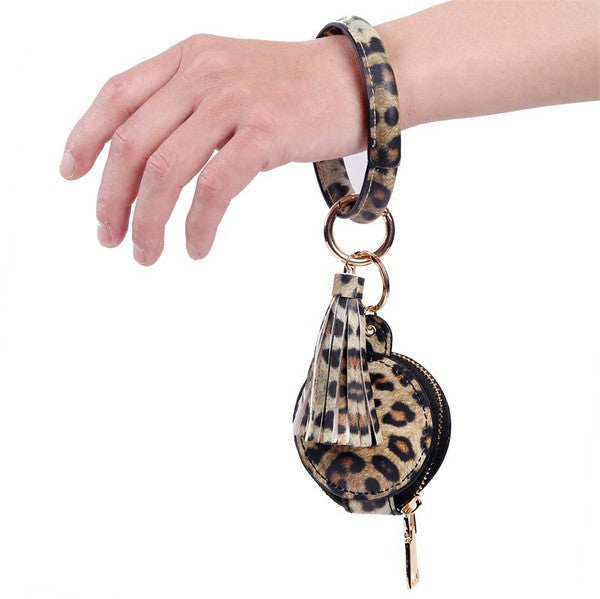 Leather mirror, cosmetic bag, Bracelet Key Chain