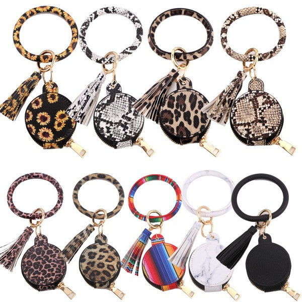 Leather mirror, cosmetic bag, Bracelet Key Chain