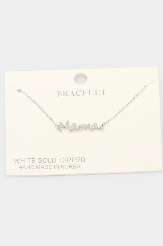 White Gold Dipped Mama Charm Bracelet