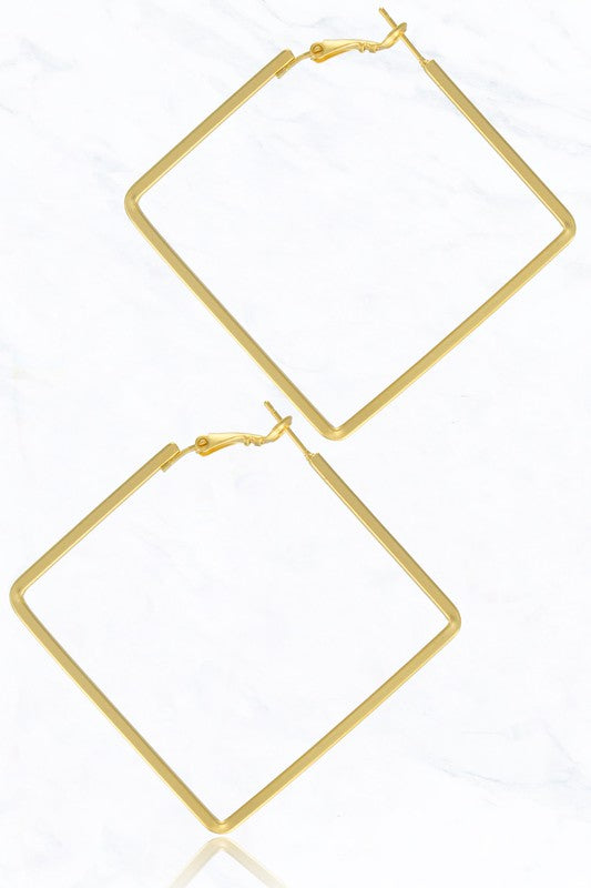 Square Shape Gold Dipped Brass Hoop Earrings