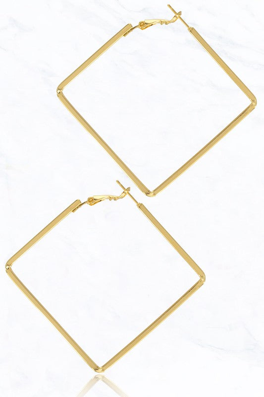 Square Shape Gold Dipped Brass Hoop Earrings