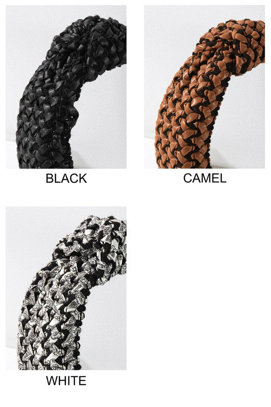 Faux Leather Braided Top Knot Headband