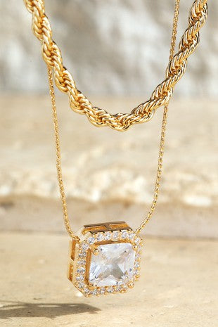 Pave Stone Charm Necklace