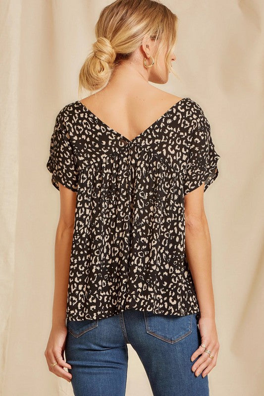 Leopard Floral Embroidered Top