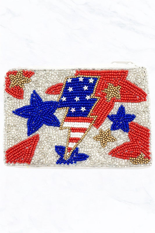 American Flag Pattern Lightning Bolt Clutch Bag
