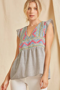 Striped Embroidered Babydoll Top