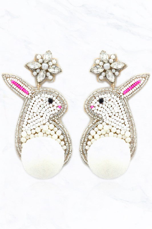 Easter Bunny Seed Bead Post Drop Earrings