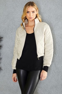 Long Sleeve Zip Up Quilted Cropped Jacket
