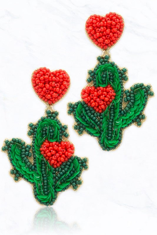 Cactus with Heart Post Earrings