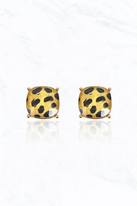 Dalmatian Cheetah Print Cushion Cut Post Earrings