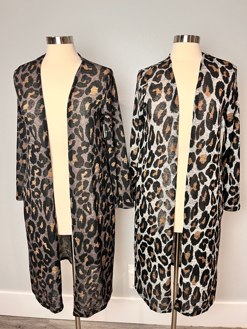 Leopard Open Front Long Cardigan