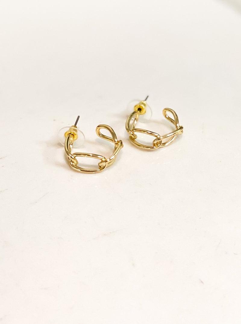 Small Chunky Gold Hoops With Link Design