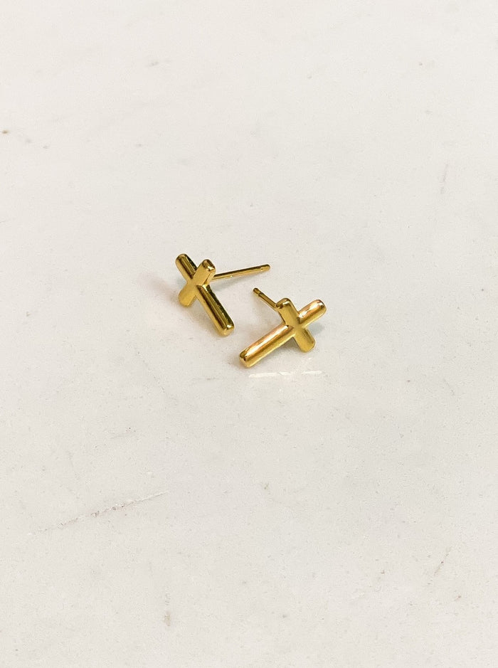 Gold Dipped Petite Cross Stud Earrings