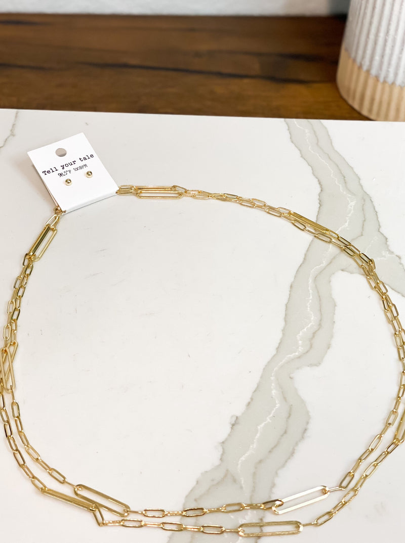 Gold Linked Long Necklace Set