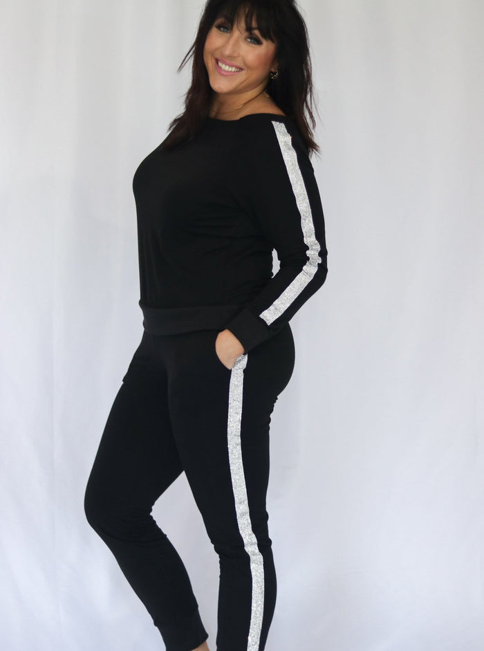 Crystal Striped Two Piece Sweat Suit
