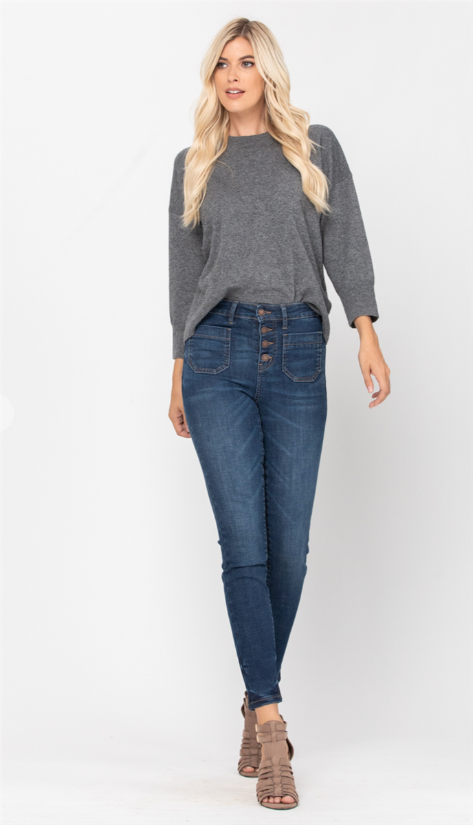 High Waisted Buttoned Skinny Jeans