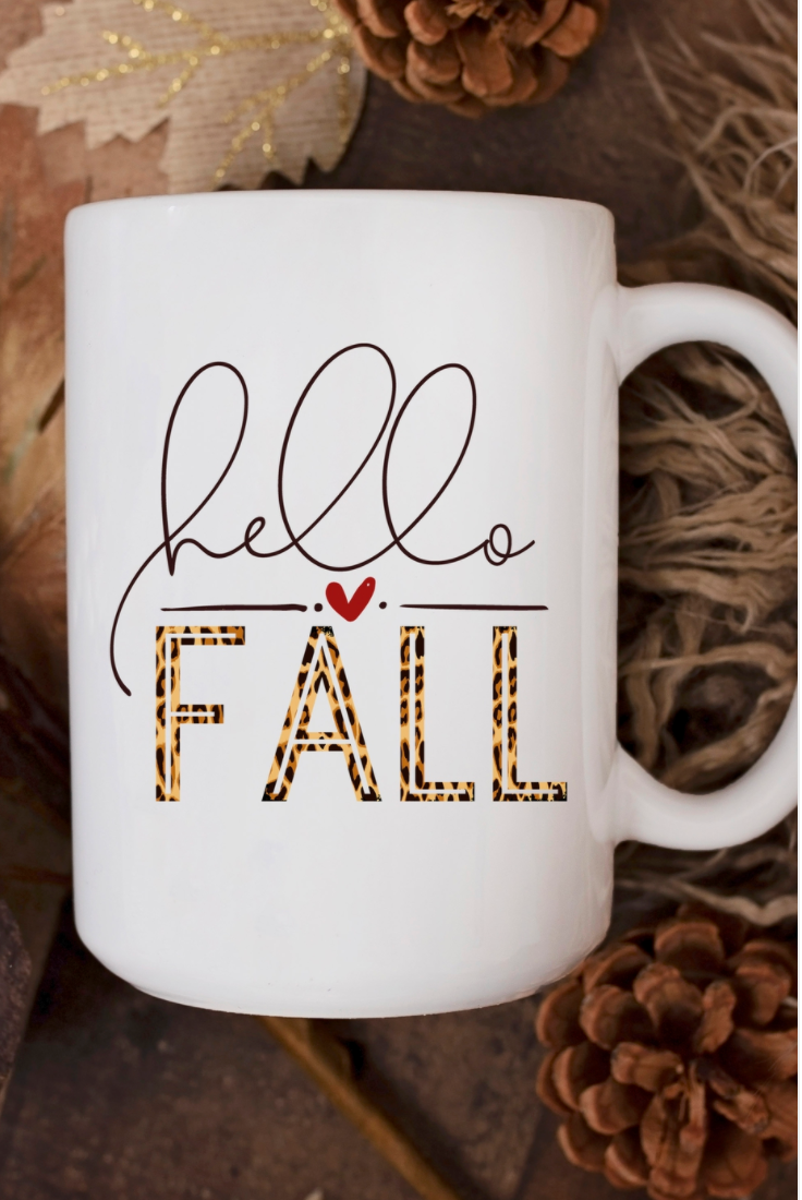 Hello Fall Leopard Coffee Mug