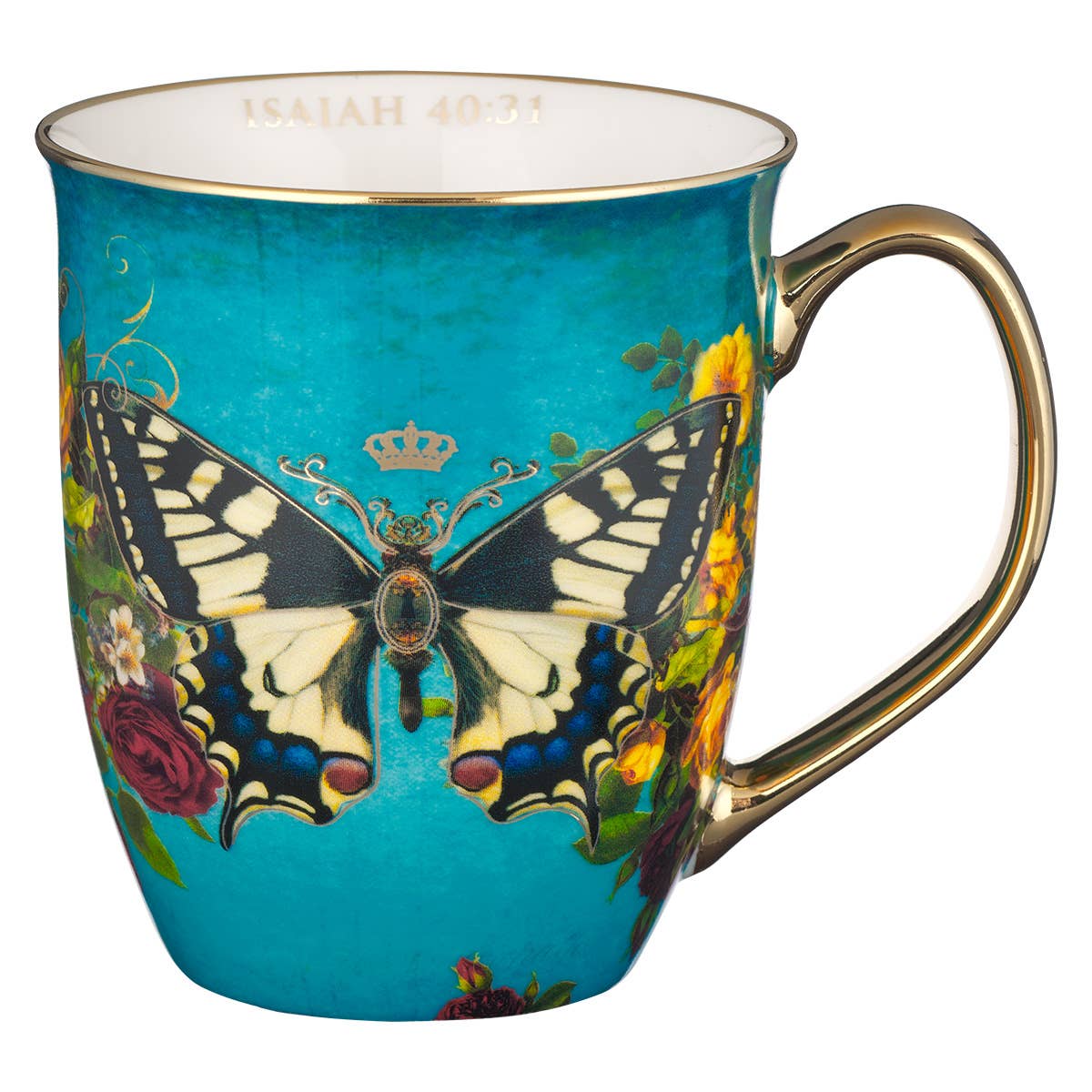 Hope Teal Butterfly Ceramic Coffee Mug - Isaiah 40:31
