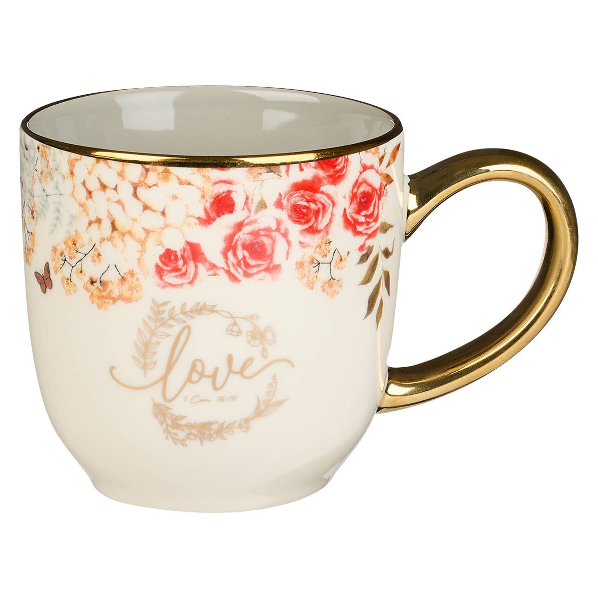 Love Red and Orange Floral Ceramic Mug - 1 Corinthians 16:14