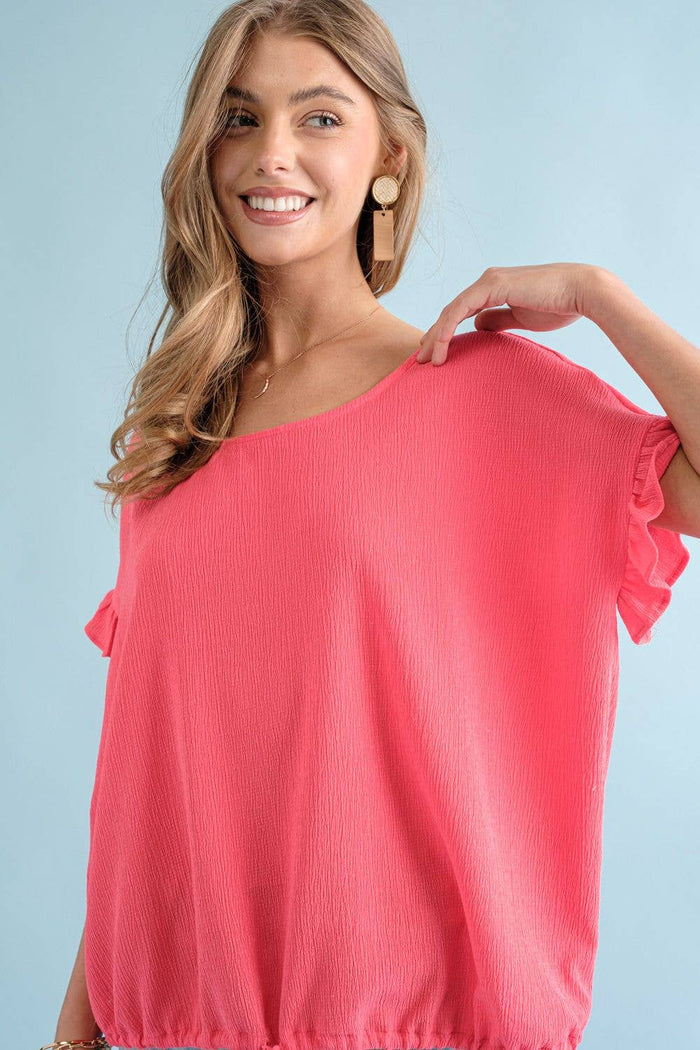 Ruffle Short Sleeve Waist Cinch Top