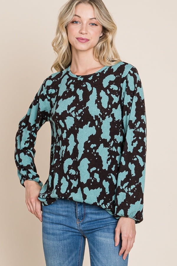 Mint Abstract Print Knit Top
